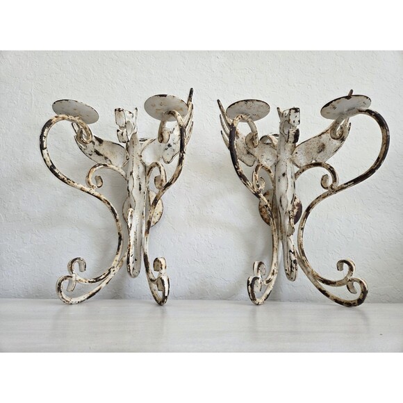 Vintage Wrought Iron Gothic Dragon Candelabra Wall Hanging Set - Picture 5 of 14